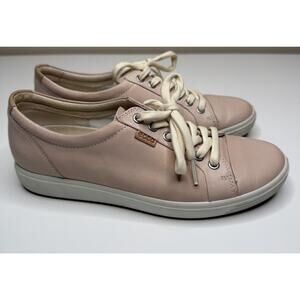 ECCO Soft 7 Sneaker Womens 8 Blush Pink Leather Low Lace Up Casual Shoe